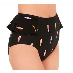 Kate Spade New York Flock Party Parrot Peplum High-Waist Bottoms Black XS NWT